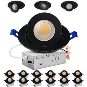 Adetu 4 inch 5CCT Gimbal Black Led Recessed Lights, 360+90 Adjustable Directional Recessed Lighting, 2700K-5000K Dimmable Retrofit Eyeball Can Lights with Jbox, ETL&Energy Star (Black,12 Pack)