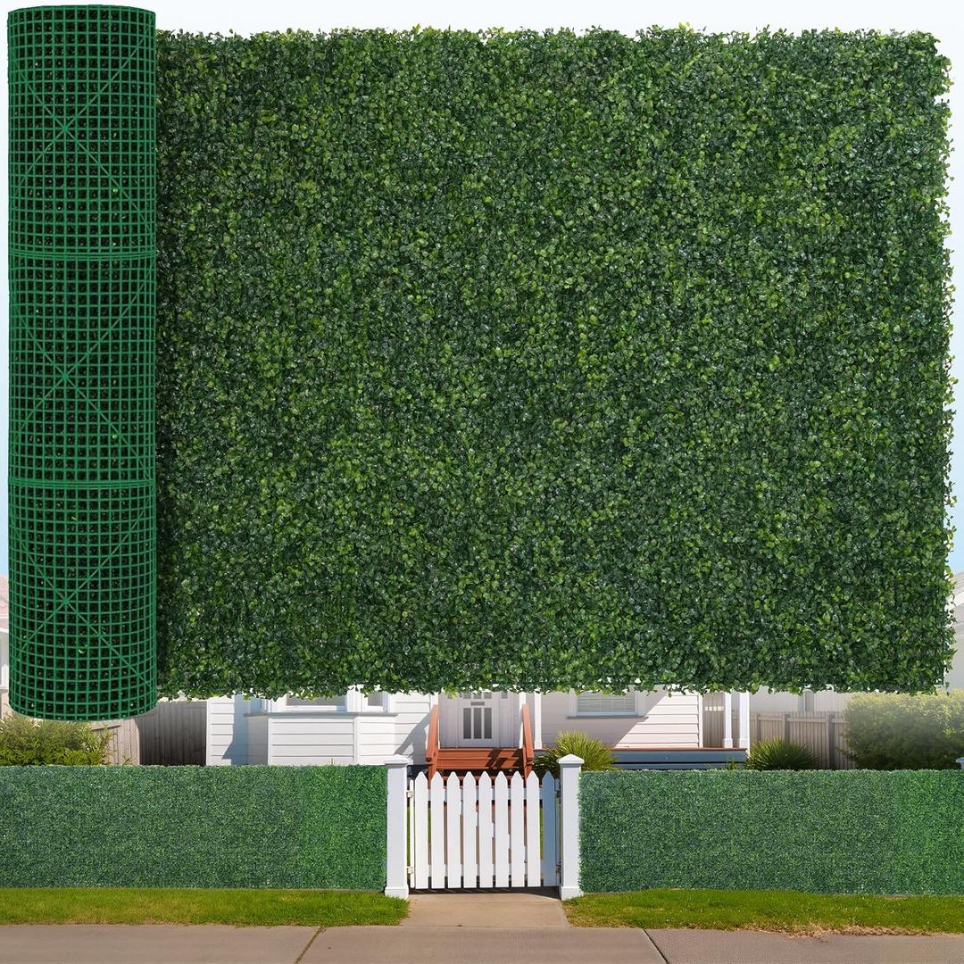 Artificial Boxwood Roll, 48x120 in(40 sqft) UV-Anti Faux Ivy Hedge Grass Wall Panels for Patio and Balcony Privacy, Fake Greenery Backdrop Decor for Fence, Garden, Backyard