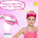 Vvinca Kids Swim Goggles for Kids 3-12, Upgraded Design with Ear & Nose Plug, Wide View Anit-Fog No Leak Water Pool Goggle (Pink)