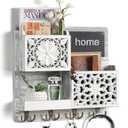 Mail Organizer Wall Mounted, 2 Slots Key Holder for Wall with 8 Hooks, Rustic Wood Key Rack with Shelf for Entryway Hallwall Farmhouse (Large)