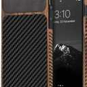 TENDLIN Compatible with iPhone SE 2022/SE 2020/8/7 Case Wood Grain Carbon Fiber Texture Design Leather Hybrid Slim Case Black