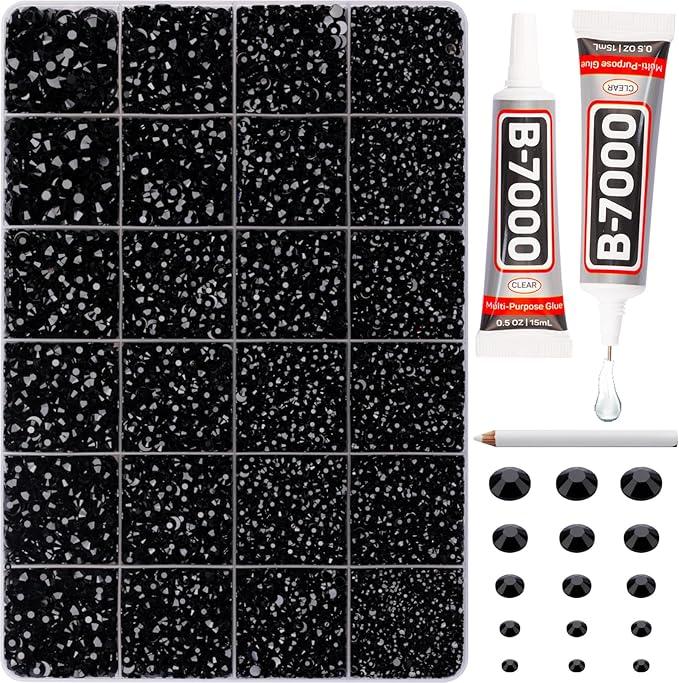 20100Pcs Black Resin Rhinestones 2,3,4,5,6mm Flatback for Bedazzling Crafting Crafts Clothing Clothes Fabric Shoes Nail Art, Flat Back Gems Diamonds Bedazzler Kit Bulk Jewels Crystals Gemstones