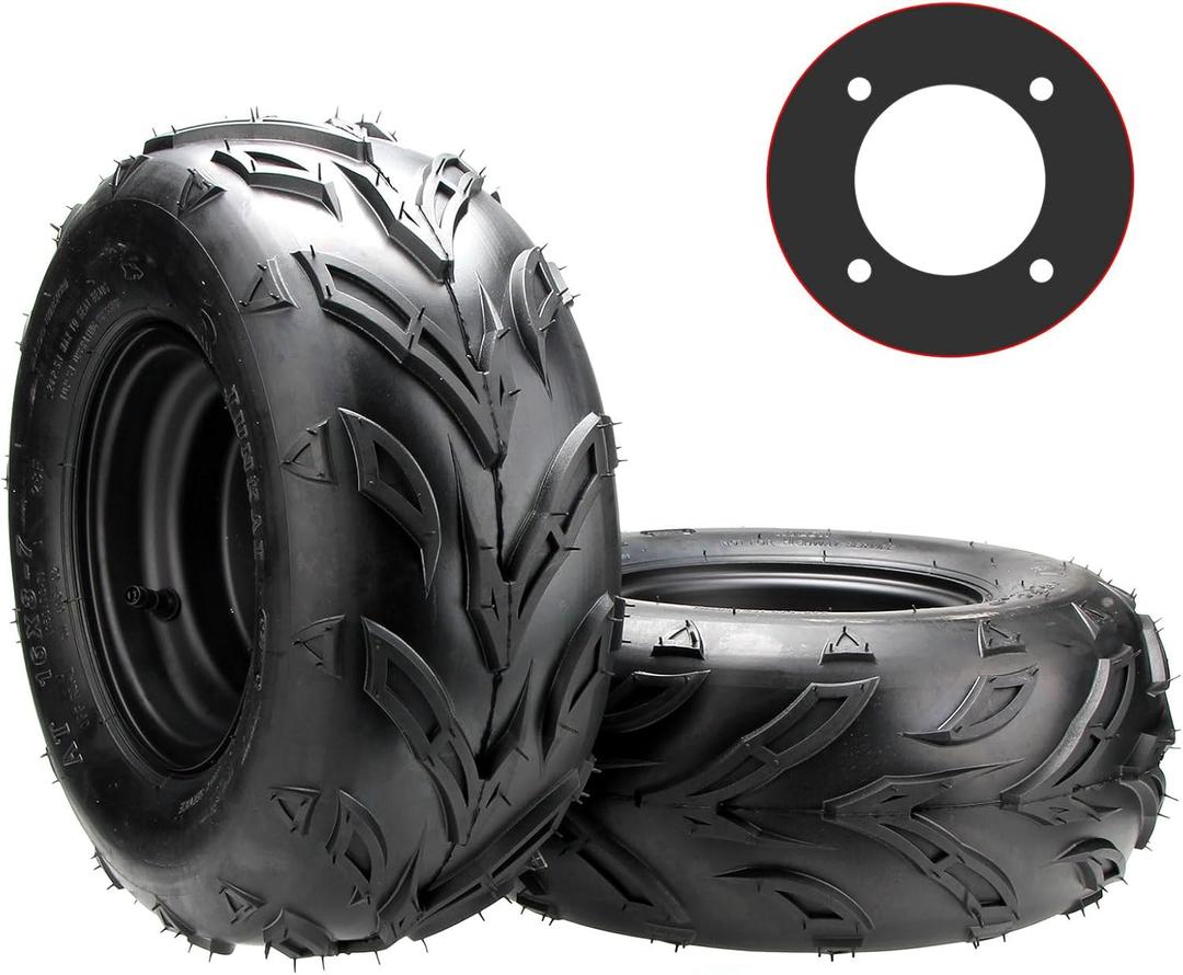 16x8-7 ATV Wheels, 16x8-7 Tubeless Tires for Kazuma Quad ATV Go Kart UTV 150CC Off Road Tyres 4 Holes set of 2