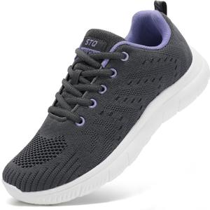 STQ Tennis Shoes Women's Sneakers Breathable Mesh Walking Shoes Arch Support Orthopedic Athletic Workout Gym Running Shoe for Travel Jogging Sports Cross Training (9.5, Grey Purple)