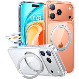 TORRAS Upgraded 360 Rotatable Magnetic Stand for iPhone 17 Pro Max Case, Fit for MagSafe with Ring, Mil-Grade Protection, Camera Control, Anti-Yellowing Slim Case for iPhone 17 ProMax Ostand, Clear