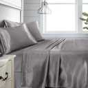 Niagara Full Grey Bed Sheet Set 4 Pieces Silky Smooth Bridal Satin Deep Pocket Fitted, Flat, 2 Pillow Cases Wrinkle Stain, Fade Resistant (Grey Satin, Full)