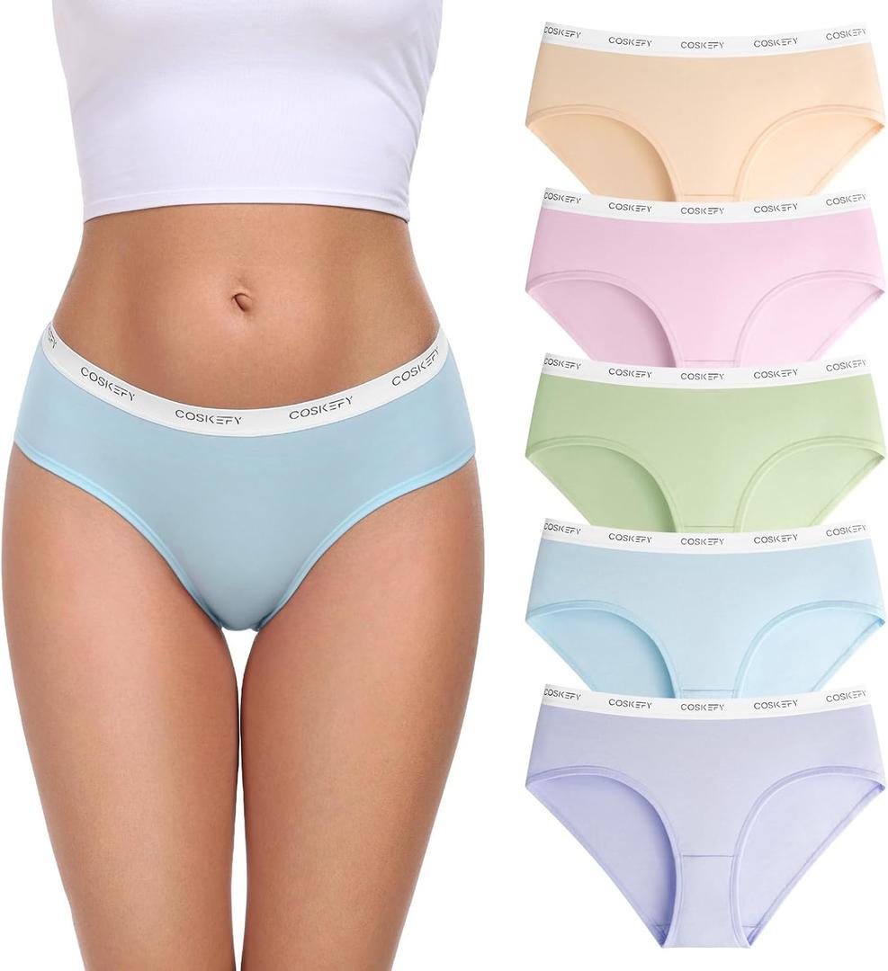 coskefy Women's Underwear Cotton Breathable Hipster Panties Soft Low Rise Bikini Ladies Workout Briefs 5 Pack (XXL)