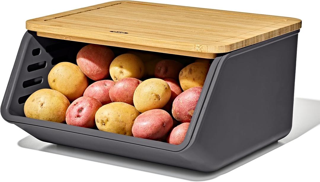 OXO Good Grips Produce Saver Root Vegetable Bin with Lid, 5 lb Capacity Potato and Onion Storage for Pantry, Stackable Vegetable Storage Container