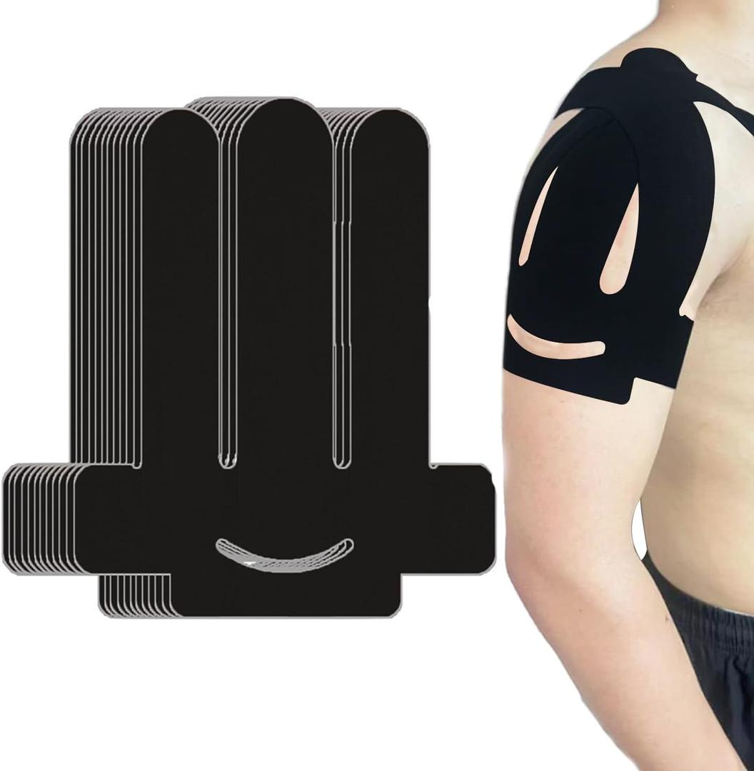 Kinesiology Tape for Shoulder Precut, 12 PCS Shoulder Tape for Pain Relief, Original Cotton Waterproof & Breathable, Enhance Elastic Sports Tape for Pain Support and Muscle Sports(Black)