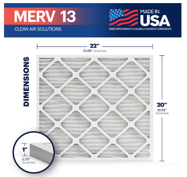 BNX TruFilter 20x22x1 Air Filter MERV 13 (1-Pack) - MADE IN USA - Electrostatic Pleated Air Conditioner HVAC AC Furnace Filters for Allergies, Pollen, Mold, Bacteria, Smoke, Allergen, MPR 1900 FPR 10