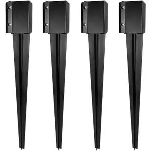 24 inch Fence Post Anchor Ground Spike Heavy Duty Metal Black Powder Coated Fence Stakes Post Base, 4x4 Inch (Inner Size 3.6"x3.6"), Pack of 4