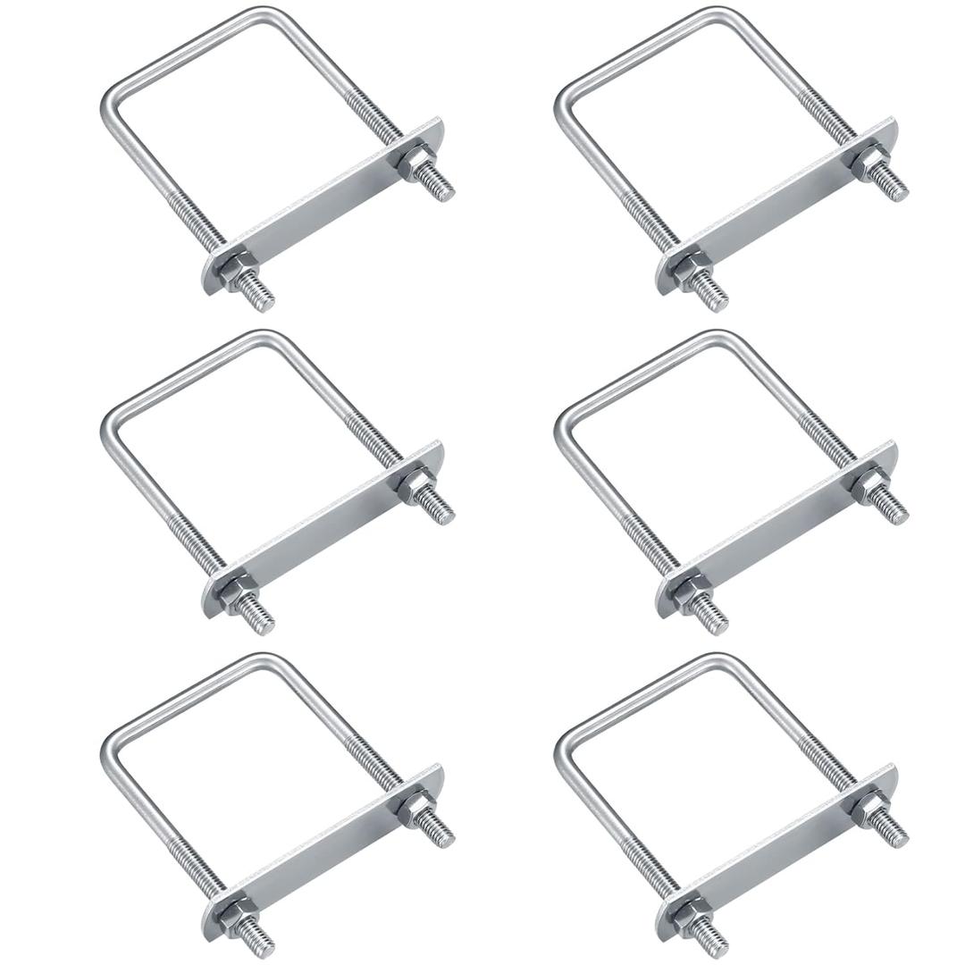 6 Pack Square U-Bolts, Stainless Steel U-Bolts with Frame Plates and Nuts, 2"/50mm Inner Width 3.15"/80mm Length, U Shaped Bolt for Automobiles Trailer, Ski Boat, Sailboat (Square, 2"/50mm)