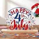 Roowest Happy 4th of July Metal Sign Rustic Patriotic Table Sign Americana Table Decor Red White and Blue 250th Anniversary Decor Tiered Tray with Wooden Base for Independence Day Tabletop Mantel