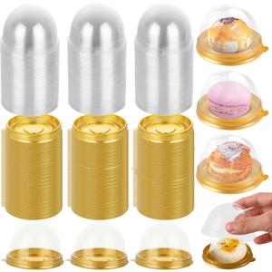 200 Pcs Clear Plastic Cupcake Boxes Mooncake Container, Mini Bundt Cake Containers, Individual Dessert Containers with Dome Lids, Mini Flan Container for Cheese Pastry Dessert