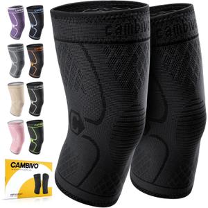 CAMBIVO 2 Pack Knee Braces for Women & Men, Knee Compression Sleeves for Knee Pain Relief, Knee Support with Non-Slip Silicone, Breathable, for Running, Workout, Weightlifting & Daily Use, Arthritis Support (Black, Medium)
