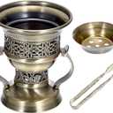 JUXYES Vintage Incense Burner Holder with Ash Catchers and Tongs, Metal Censer Antique Charcoal insencents Burner Zinc Alloy Spiritual Aromatherapy Yoga Meditation Retro Home Decoration