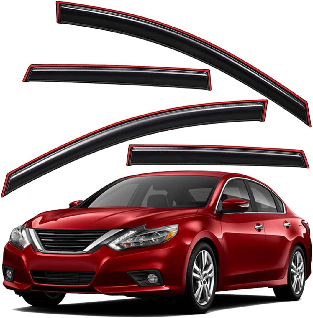 Lightronic Extra Durable Clip-on in-Channel Auto Vent Window Visor, Fits 2013-2018 Nissan Altima Sedan, UV Protection Rain Guard, Original Window Deflector, No-Drill Easy Install, Dark Smoke, 4-Pcs