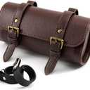 evomosa Motorcycle Saddle Bag Mini Motorbike Fork Handlebar Pu Leather Tool Storage Bag (Brown)