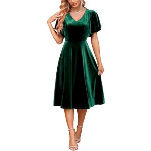 Bridesmay Women's Formal Wedding Guest Dress for Women 2026 Short Sleeve Fit and Flare Tea Party Dresses (XL)
