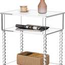Acrylic Side Table, Clear 3-Tier End Table with Storage, Nightstand for Living Room, Bedroom, Office (Clear, Large)