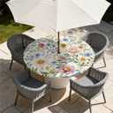 Yesad Round Outdoor Tablecloth with Umbrella Hole, Zippered Fitted Tablecloth with Elastic Edge, Waterproof Table Cloth Cover for Picnic Party Fits 53"-60" Round Table, Colorful Wildflower