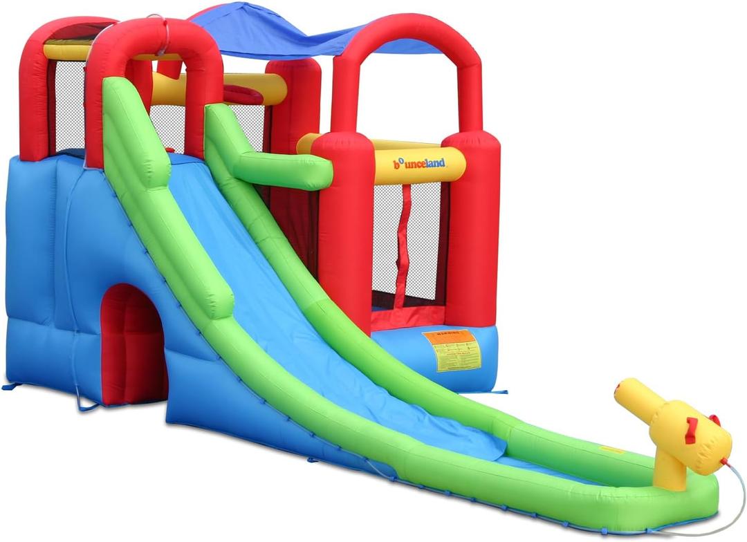 Inflatable Bounce House or Water Slide Wet or Dry with Sun Roof, Ball Pit 30 Balls, Water Gun, Fun Bouncing Area with Basketball Hoop, Long Slide with Climbing Wall, UL Certified Blower Included, 17.5 ft L x 9 ft W x 8.5 ft H