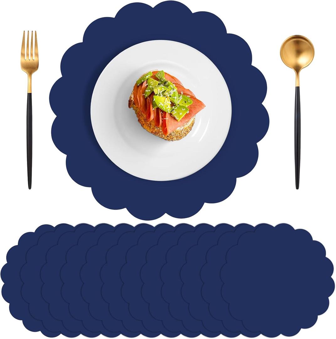 60 Pcs Navy Blue Paper Placemats, 13.5 Inch Graduation Placemat Disposable Scalloped Place Mat Round Table Place Mats Decorative Paper for Graduation Celebration Birthday Wedding Banquet Holiday
