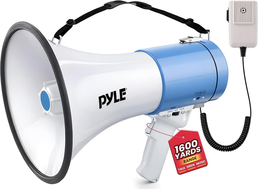 PylePyle Portable Megaphone Bullhorn Speaker - 50W, 1200 Yard Range, Built-in Siren, Adjustable Volume Control and Microphone, Perfect for Outdoor Sports, Cheerleading, Safety Drills, and More, 9.2 X 13.4 X 8.1