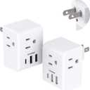 2 Pack US to Japan Plug Adapter, 2 Prong to 3 Prong Outlet Adapter with 3 AC Outlets 3 USB Ports(1 USB C), Type A Travel Power Converter Plug Adaptor for USA to Japanese Canada Mexico Philippines Peru