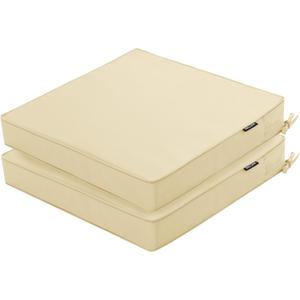 Outdoor Chair Cushions 22 x 22 Inch Water Resistant Patio Chair Cushions with Tie 3 Year Color Fastness Thick Outdoor Seat Cushion for Garden Lawn Patio Furniture Beige Set of 2