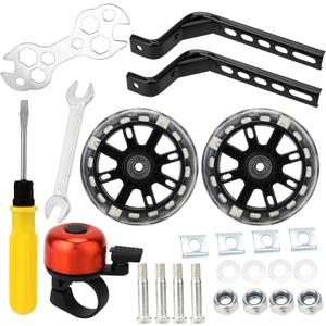 Bicycle Training Flash Wheels, Children's Bike Stabilizers Support Wheels Bike Steel Frame for 12 14 16 18 20 Inch Kids Riding Safety Equipment (1 Pair, Black)