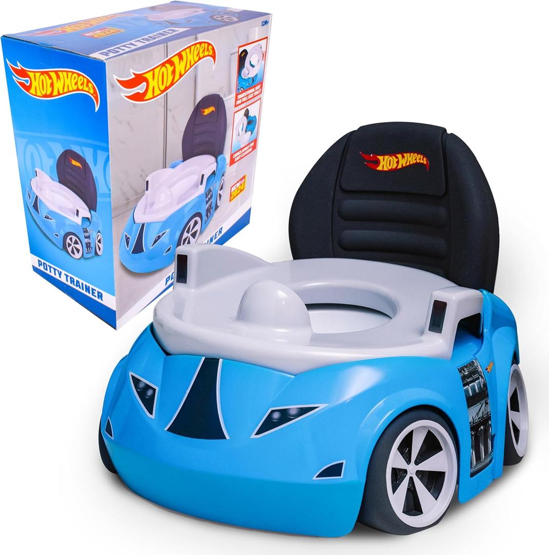 Hot Wheels Blue Race Car Potty Training Toilet, Includes Detachable Toddler Toilet Seat and Kids Potty, Ages 12 Months and Up