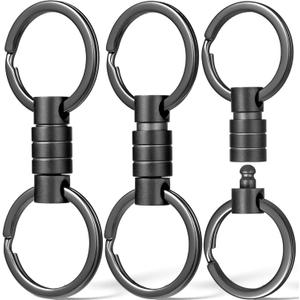 FEGVE Titanium Quick Release Keychain, Small Detachable Swivel Keychain Accessories with 4 Key Rings for Bag, Belt & Car-(Anti-fall/Black-3pcs)