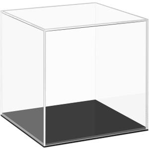 Cliselda Acrylic Display Case with Black Base 4x4x4 inch, Clear Square Acrylic Box Cube Small Storage Containers, Fully Assembled Dustproof Plastic Display Box for Collectibles Action Figures