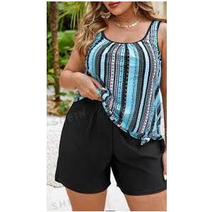 Tankini Swimsuits for Women Tummy Control Two Piece Bathing Suits Flowy Swim Tops with Boy Shorts 22W