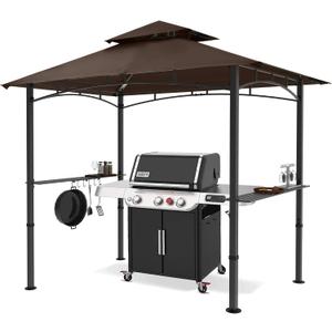 MASTERCANOPY 8 x 5 Grill Gazebo Outdoor BBQ Gazebo Canopy with 2 LED Lights (Brown)