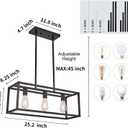Farmhouse Rectangle Chandeliers for Dining Rooms, Modern Linear Hanging Light Fixture Matte Black 3-Light Industrial Pendant Lighting for Kitchen Island