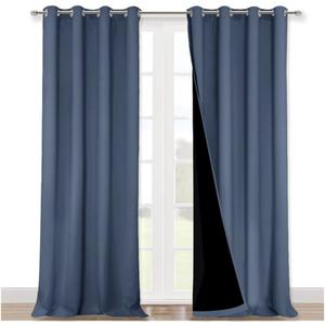 NICETOWN Insulated 100% Blackout Curtains, Noise Reducing Performance Drapes with Black Lining, Full Light Blocking Draperies for Overnight Shift Worker (Stone Blue, 1 Pair, 52 inches x 95 inches)
