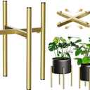 H HOMEXIN Adjustable Plant Stand Indoor, Metal Plant Stand 8 to 12 Inches, Single Floor Plant Pot Stand Mid Century Plant Holder for Indoor Outdoor Plants - Gold (Pot Not Included)