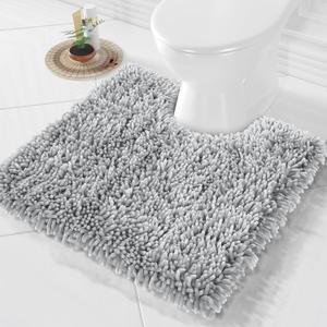 Yimobra Toilet Rugs U Shaped Washable, Extra Thick Soft Absorbent Chenille Contour Bathroom Rugs for Toilet 24x24 Inch, Quick Dry Non Slip Toilet Mat for Bath Floor, Light Grey