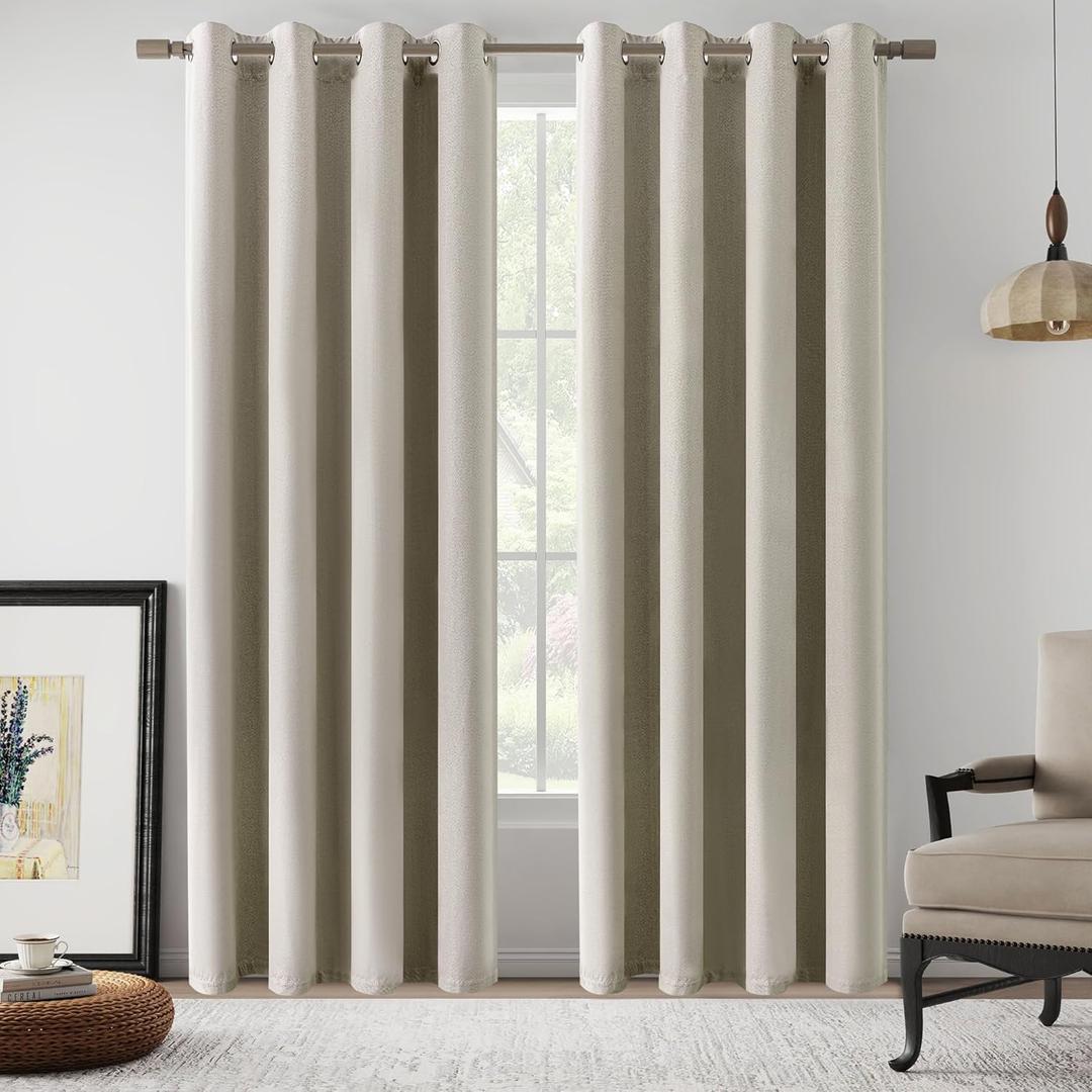 Total Blackout Natural Linen Curtains 80 Inches Long 2 Panels for Bedroom Patio, Heat Blocking Thermal Insulated Lightweight Privacy Grommet Curtains, Natural, W52 x L80, 2 Panels