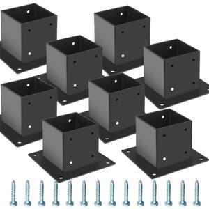 44 Post Base 8 Pcs, Deck Brackets, Inner Size 3.5"x3.5" Thick Steel Fence Anchor Base, Black Powder Coated Heavy, for Supports Porch Railing Holders Pergola Brackets