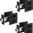 goldenwarm Matte Black Square Pocket Door Lock, Pocket Door Hardware for 2-1/8'' Round Bore Hole, Pocket Door Handles Fit 1-1/4'' to 2'' Thickness Sliding Door 2-3/8'', Classic 3 Pack, Square, Matte Black