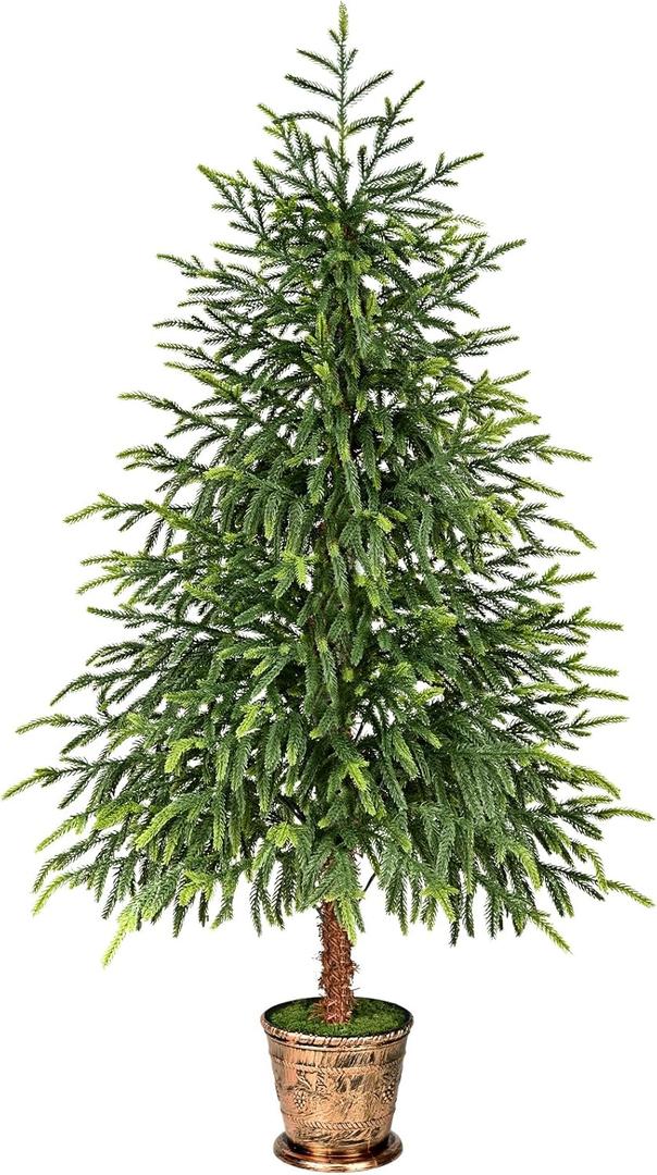 4FT Norfolk Pine Tree with Pot - Christmas Tree with Real Touch PE Branch Tips for Front Porch, Kitchens, Home Indoor Outdoor Xmas Decor (1pcs)
