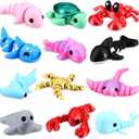 Honoson 12 Pcs 3D Printed Animal Fidget 3D Mini Animal Flexible Cute Articulated Small Stress Pet Relief Fidget for Adult Party Favors Home Display(6-10cm,Marine Animals)