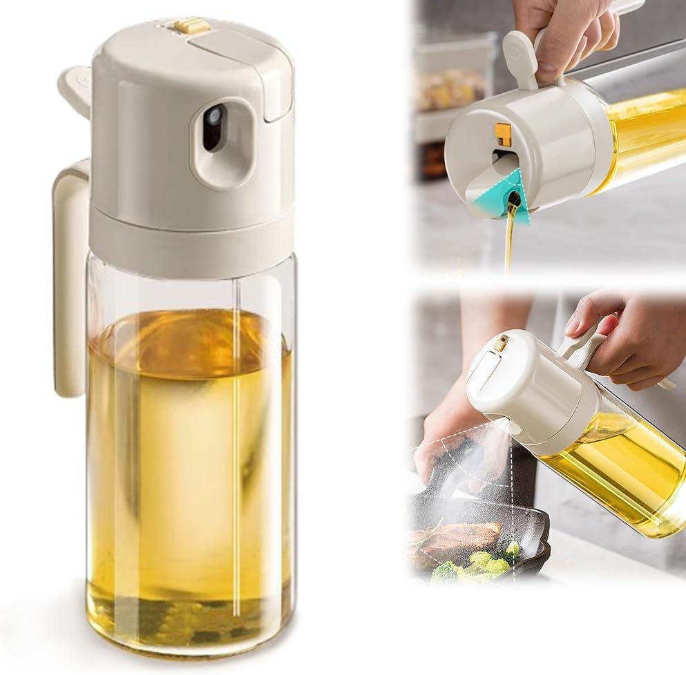2-in-1 Glass Oil Sprayer and Dispenser, 550ML/18.6OZ Spray Bottle With Pourer for Kitchen, Premium Clear Food-Grade Mister Bottle for Kitchen and BBQ (Grey#1PC) (Grey#1PC)