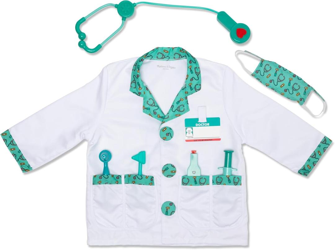 Melissa & Doug Doctor Costume Dress-Up Set for Kids (8-Piece)  Pretend Play Outfit with Stethoscope, Coat & Accessories  Role Play Toys for Boys & Girls Ages 3+