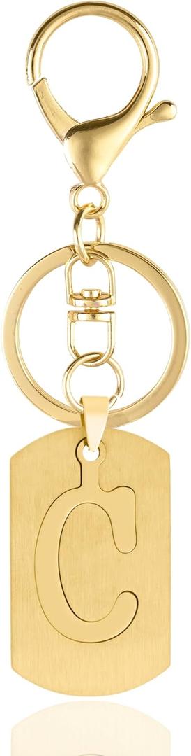 5 x A-Z Stainless Steel Letter Keychain - Alphabet Initial Key Ring for Men Women, Purse or Car Charm