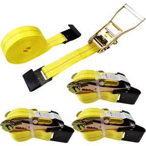 KJE Flat Hook Ratchet Straps,4 Pack Heavy Duty Tie Down Straps 2" x 27' Weather Resistant Cargo Strap 3,333 Pound Working Load Limit for Flatbed, Truck, Trailers Pickup (Yellow)