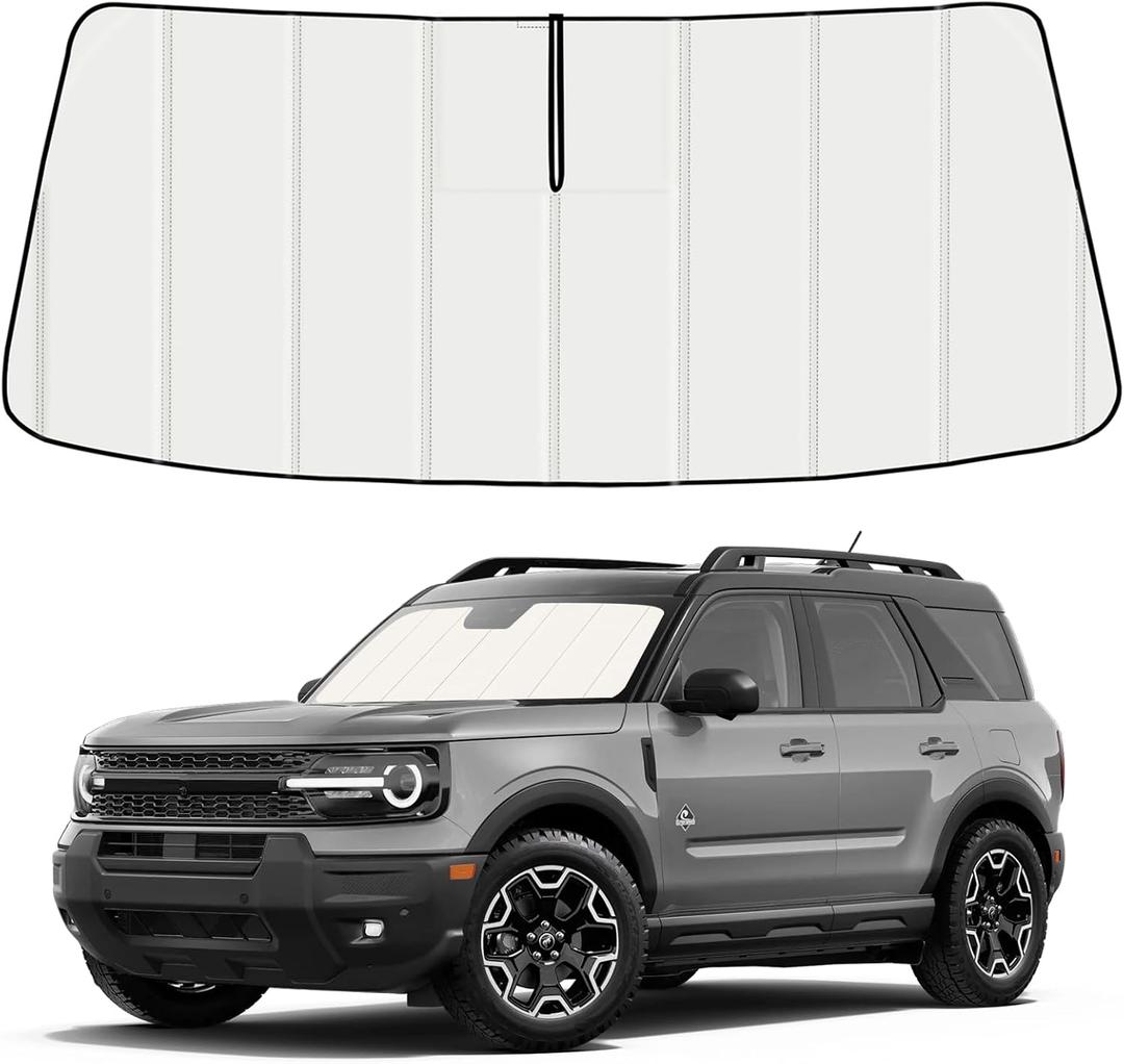 Windshield Sun Shade for Ford Bronco 2021-2025 2026, Front Window Visor Accessories, Folding Design Blocks Heat & UV Rays Maintain Cool Interior and Save Space